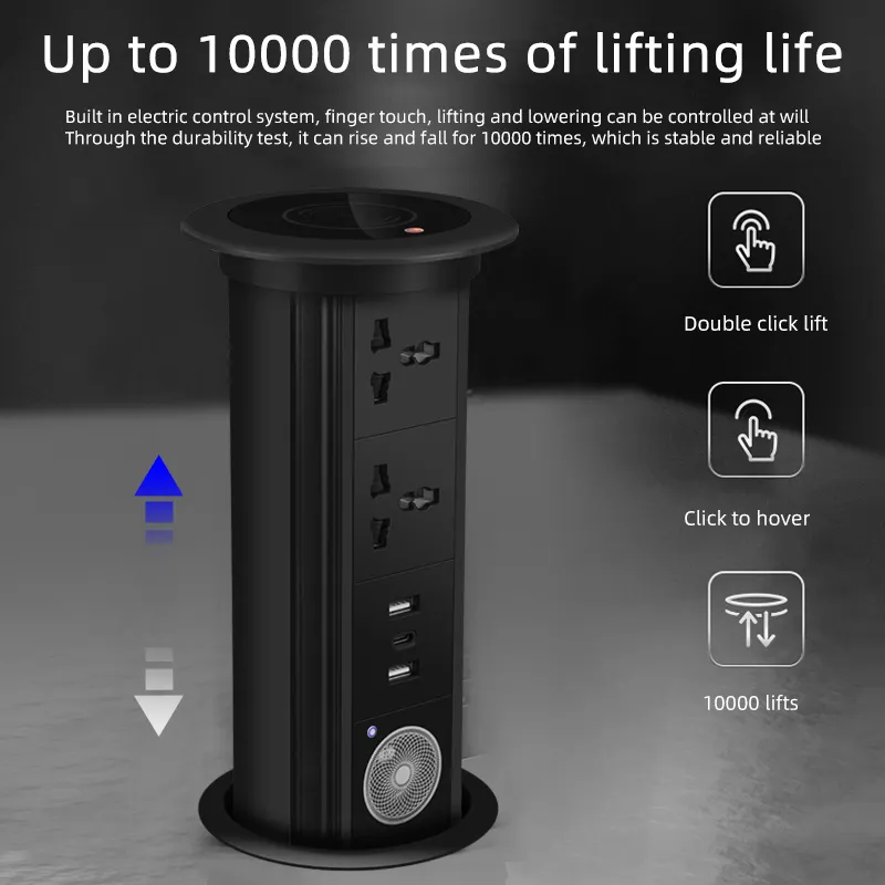 UK US EU lifting socket Electric Lifting Socket Tabletop Automatic Pop Up for kitchen office With USB wireless charging
