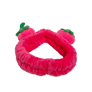 Mignon rose fraise peluche Spa bandeau doux élastique bandeau de cheveux pour femmes filles-enveloppement de cheveux réutilisable écologique pour les soins de la peau - Product Image 3