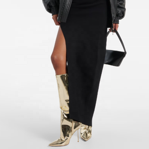 Botas Largas de Tacón Alto Extremo para Mujer, Talla Grande 46, con Punta Puntiaguda, Botines Sexys hasta la Rodilla, Zapatos de Vestir Metálicos con Acabado Patentado - Product Image 2