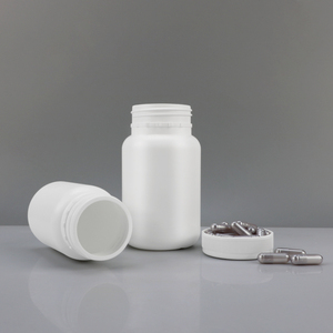 Bouteille en plastique HDPE blanche solide vide de 150 ml, 225 ml, 285 ml pour pilules et compléments liquides avec bouchons de sécurité enfant, écologique - Product Image 1