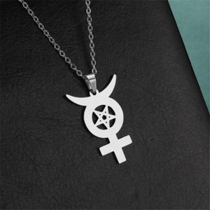 Yiwu Aceon Thép Không Gỉ Wiccan Ngôi Sao Năm Cánh Hành Tinh Thủy Ngân Biểu Tượng Mặt Trăng Sao Chéo Huyền Bí Bí Truyền Giả Kim Thuật Wicca Mặt Dây Chuyền - Product Image 3