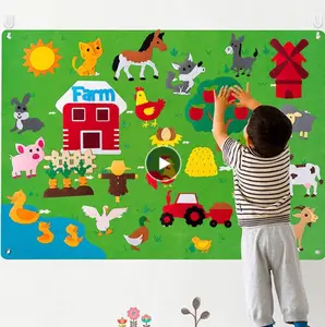 DIY 펠트 보드 장난감 유아 몬테소리 스토리 보드 농장 동물 만화 패턴 벽 장식 아기 조기 학습 장난감