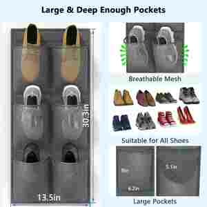 12 Large Mesh Pockets Fabric Closet Door Hanging <b>Shoe</b> Rack Organizer for Home or Camper <b>Shoe</b> Storage - Product Image 5