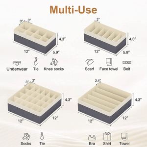 <b>4</b> Piece <b>Drawer</b> Organizer Set for Underwear Socks Bras, Foldable Fabric <b>Drawer</b> Dividers with 24 Cell Sock and 7 Cell Bra Box Grey - Product Image 3