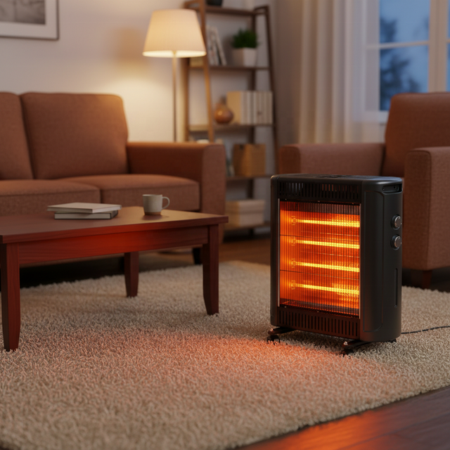 Portable Freestanding Electric Quartz Infrared Heater Fast Heating Adjustable Thermostat Overheat Protection Tip-Over Protection