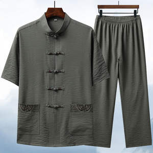 ชุดเซ็ต 2 ชิ้น เสื้อคอจีนแขนสั้นผ้าฝ้ายลินินสไตล์จีน พร้อมกางเกงขายาว ไซส์เอเชีย สำหรับผู้ชาย แฟชั่น Sehe - Product Image 6