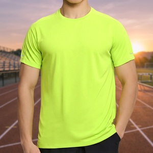 T-shirt à manches courtes pour homme, couleur unie, séchage rapide, col rond, coupe classique, vêtements de sport décontractés, tissu tricoté 100% polyester - Product Image 4