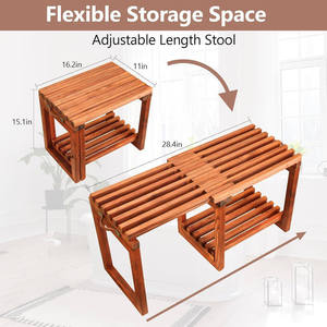 Tabouret de douche rectangulaire en bois d'acacia, antidérapant, imperméable, avec étagère de rangement pour salle de bain - Product Image 3