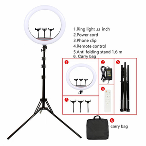 Pour <span class=keywords><strong>Tik</strong></span> <span class=keywords><strong>Tok</strong></span> Live Stream 22 pouces LED maquillage Salon de beauté mural Vloger Youtuber LED anneau lumière lampe avec sol 2m trépied - Product Image 4