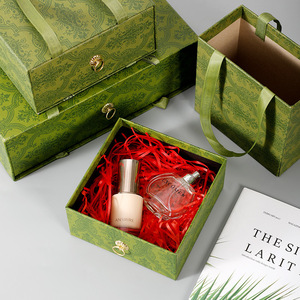 Caja <span class=keywords><strong>de</strong></span> Cajones <span class=keywords><strong>de</strong></span> Alta Gama, Verde Oscuro, Recuerdo, Vacía, Se Puede Usar Como Revestimiento Interior, Pizarra Individual, Extraíble para Cosméticos, Joyería - Product Image 2