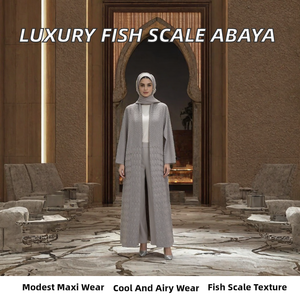 Custom Embossed Open Abaya Modest Long Kimono Muslim Women Sweater <b>Cardigan</b> for Eid Ramadan Wear - Product Image 2