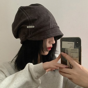 Korean <b>Style</b> Relaxed Beanie Dark Gray Cotton Autumn Winter Hat For Women Large <b>Head</b> Size Face Slimming Design - Product Image 1