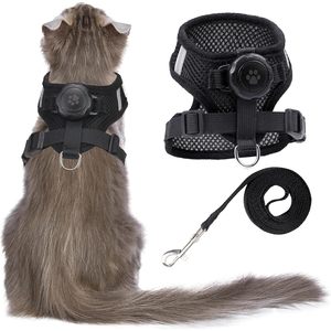 Furrigo Cat <b>Harness</b> And Leash Large <b>Black</b> Mesh Adjustable Breathable Reflective For Walking - Product Image 1
