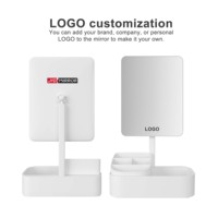 Tableau cosmétique blanc rotatif à 360 degrés avec logo personnalisé Miroir de courtoisie de maquillage carré portable avec rangement