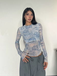 Camicetta da donna in maglia stampata di alta qualità camicetta da donna in pizzo floreale a maniche lunghe Top <span class=keywords><strong>abbigliamento</strong></span> occidentale donna - Product Image 2