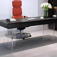 Scrivania per Computer Sospesa in Legno Massello di Alta Gamma, Design Moderno e Semplice di Lusso per Studio Domestico, Scrivania da Ufficio in Acrilico di Alta Qualità