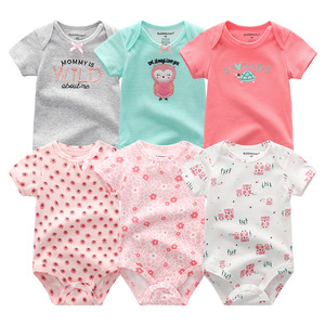 Conjunto sólido de seis piezas, ropa para recién nacidos, mameluco de bebé, mono de algodón puro, traje transpirable de manga corta para gatear para aire acondicionado - Product Image 3