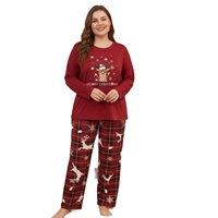 Nouvel Arrivage Ensemble Pyjama Femme Grande Taille Noël Imprimé Renne à Carreaux Haut Manches Longues et Pantalon Doux et Chaud Tenue d'Intérieur