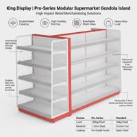 Étagères de supermarché modulaires tendance 2026, îlot gondole avec capot d'angle, 5 niveaux, double face, robustes, en acier de 1,2 mm, directement de l'usine