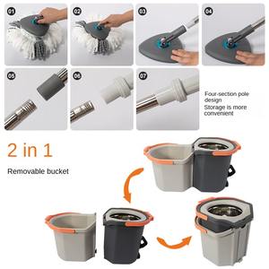Serpillère en microfibre mains libres rotative détachable avec seau, serpillère autonettoyante, ensemble de serpillères plates avec pédale en métal - Product Image 3