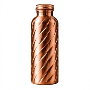 Modern Copper Water <b>Bottle</b> with Lid Helical Spiral Engraved <b>Flask</b> Traditional Metal Drinkware - Product Image 1
