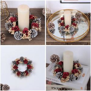 New Decor Candle Holder <b>Wreath</b>, Tabletop Ring Ornament, Dining Table Layout Props Christmas Home Decoration - Product Image 2