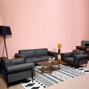 Custom Office Room Leisure Black <b>1</b> <b>2</b> <b>3</b> Seater Leather Office <b>Sofa</b> <b>Set</b> Commercial Modular Modern Reception <b>Sofa</b> - Product Image 1