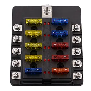 Automotive 10 Way Circuit Car Fuse Box Waterproof 32V Screw Terminal Fuse Box Block Red LED Indicates 5A 10A 15A 20A Auto Holder