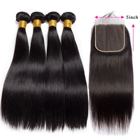 Extensions de cheveux humains indiens vierges bruts Foxen, type Temple, avec closure en dentelle, double trame, cuticules alignées, non traités, Remy