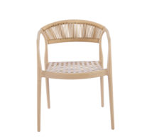 Chaise de salle à manger moderne en polypropylène de style rotin taupe avec accoudoirs