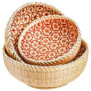 Ensemble de 3 paniers à fruits en bambou tissé à la main, plateau de service rond en rotin naturel pour le pain, les légumes, le rangement des aliments - Product Image 6