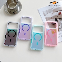 Coque de protection magnétique double couche à chargement sans fil effet dégradé laser éblouissant pour iPhone 18 17 16 15 14 13 Pro Max