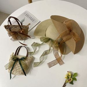 Low Moq Handmade Large Bowknot Ribbon Straw <b>Hat</b> <b>Bag</b> Set Large Brim Beach Vacation Sun <b>Hat</b> for Women - Product Image 1