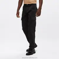 Pantalones cargo con bolsillos planos para hombre, pantalón informal, color negro, 100% algodón, con logotipo personalizado, OEM