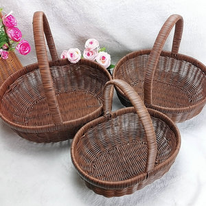 Cesta redonda de mimbre tejida a mano con asa para almacenamiento de frutas y verduras, decoración del hogar - Product Image 3