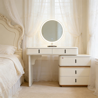 Table de maquillage moderne et simple en panneaux de bois avec miroir, tiroirs et rangements pour chambre à coucher, petit appartement, style crème
