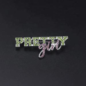 Broches personalizados <span class=keywords><strong>con</strong></span> diseño de aleación de Metal, broches de chica bonita <span class=keywords><strong>con</strong></span> <span class=keywords><strong>palabras</strong></span> en inglés, cristales, rosas, verdes, letras griegas, envío rápido - Product Image 4