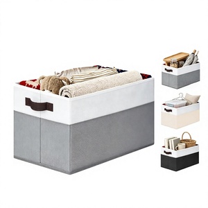 Grands paniers de rangement pour étagères, paniers décoratifs pliables, organiseurs de placard en tissu et bacs de rangement avec poignées - Product Image 2