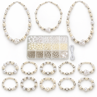 Kit de fabrication de bijoux en perles imitation nacre blanches de 4 à 10 mm avec perles entretoises en forme de cœur et d'étoile pour bracelets et colliers DIY