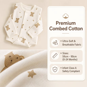 Combinaison bébé en coton doux à manches longues, fermeture à boutons pression, imprimé dessin animé, personnalisable, respirante, pour nouveau-né - Product Image 4