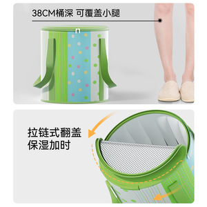<b>Foldable</b> Foot <b>Bath</b> Bucket Round Oxford Cloth Green Polka Dots Portable For Home And Dormitory Use - Product Image 4