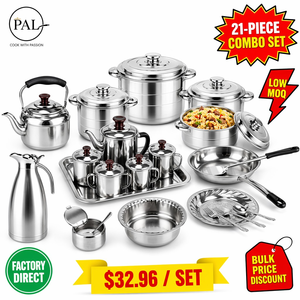 Juego <span class=keywords><strong>de</strong></span> Utensilios <span class=keywords><strong>de</strong></span> Cocina Premium <span class=keywords><strong>de</strong></span> 21 Piezas, Juego <span class=keywords><strong>de</strong></span> Té y Comedor, Olla al Vacío Plateada con Acabado Espejo 410, Regalo para el Ramadán en el Medio Oriente - Product Image 1