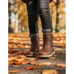 Botas de Tobillo de Moda para Niñas, con Parte Superior de Piel Marrón, Estilo Vaquero, Cómodas, para Regalo - Product Image 5