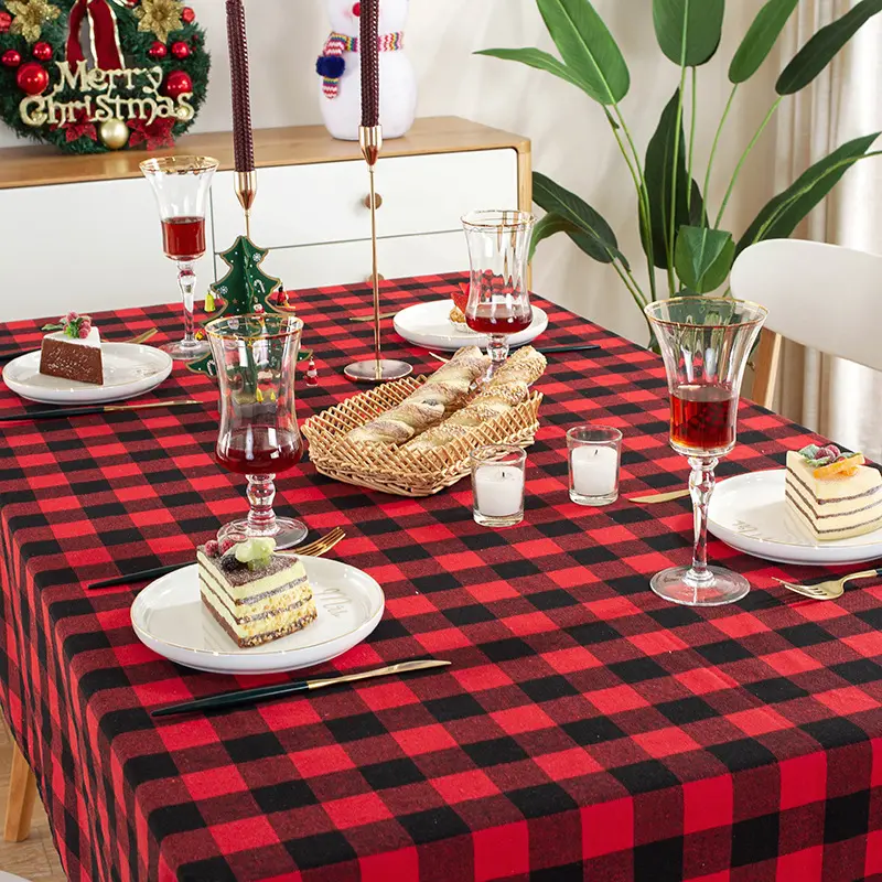 크리스마스 맞춤 연회 chekc 테이블 천 빈티지 폴리 에스테르 테이블 커버 럭셔리 인쇄 격자 무늬 식탁보
