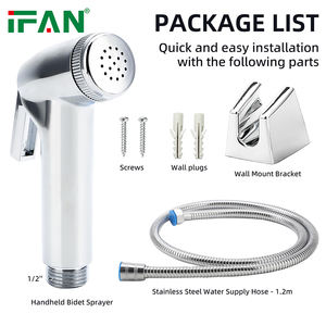 Ensemble de douchette IFAN, insert en laiton, <span class=keywords><strong>double</strong></span> boucle, chromé, tuyau en EPDM, douchette manuelle pour toilettes, bidet, ensemble complet - Product Image 2