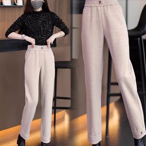 K Style Women's Herringbone Straight Leg Trousers Mid Waist Fleece <b>Lined</b> Casual <b>Pants</b> Autumn Winter Wear - Product Image 2