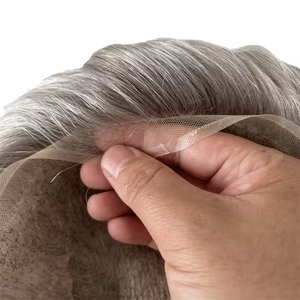 Pelucas de cabello humano indio alineadas con cutícula cruda India <span class=keywords><strong>para</strong></span> <span class=keywords><strong>hombres</strong></span>, tupé marrón gris, tupé protésico con ondas Q6 <span class=keywords><strong>para</strong></span> <span class=keywords><strong>hombres</strong></span>, cabello gris 80% gris - Product Image 2