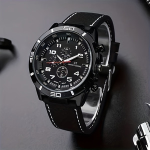 Fashion Big Case Sport <b>Watch</b> For Men Large <b>Arabic</b> Numerals Chronograph Style Leather Band Japan Movt Male Quartz Wrist <b>Watch</b> - Product Image 2