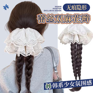 วิกผมถักเปียยาวสไตล์เกาหลีพร้อมคลิปติดผมแบบลูกไม้เปียคู่สีขาวแบบไม่ต้องใช้กาวอุปกรณ์เสริมผมสังเคราะห์ - Product Image 5