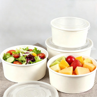 Mangkuk Salad Kertas Sekali Pakai Desain Dapat Disesuaikan, Aman untuk Makanan, dengan Tutup PP, Aman untuk Microwave, Dapat Ditumpuk, Ramah Lingkungan, Berbagai Ukuran